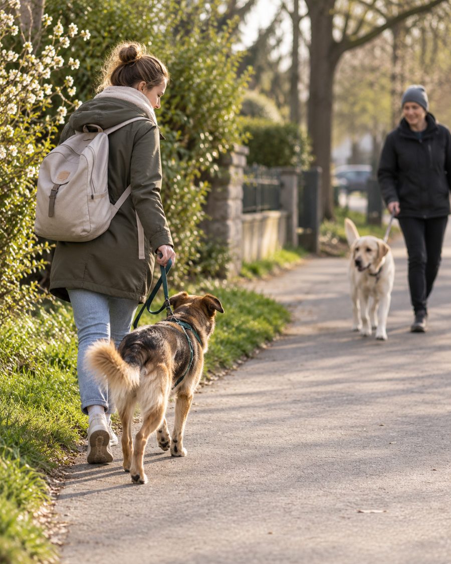 Hundebegegnung auf dem Gehweg